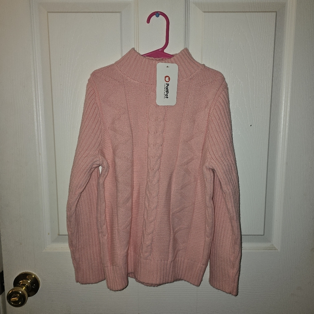 PatPat Pink Cowl Neck Sweater Cozy Turtleneck
